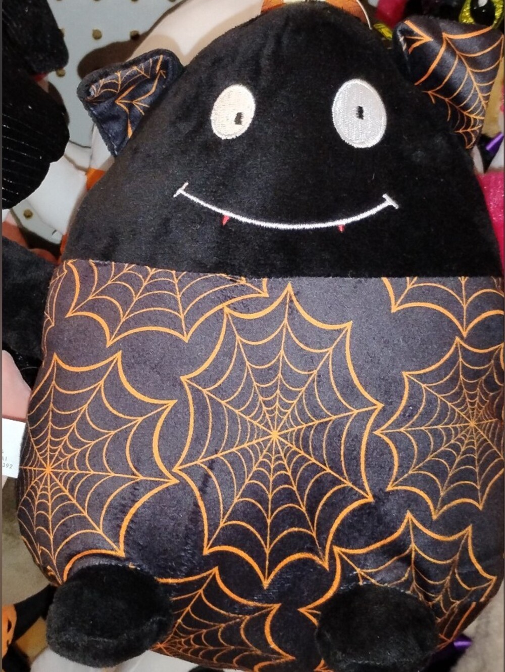 Kids Halloween Black & Orange Spiderweb Bat Plush Squishy